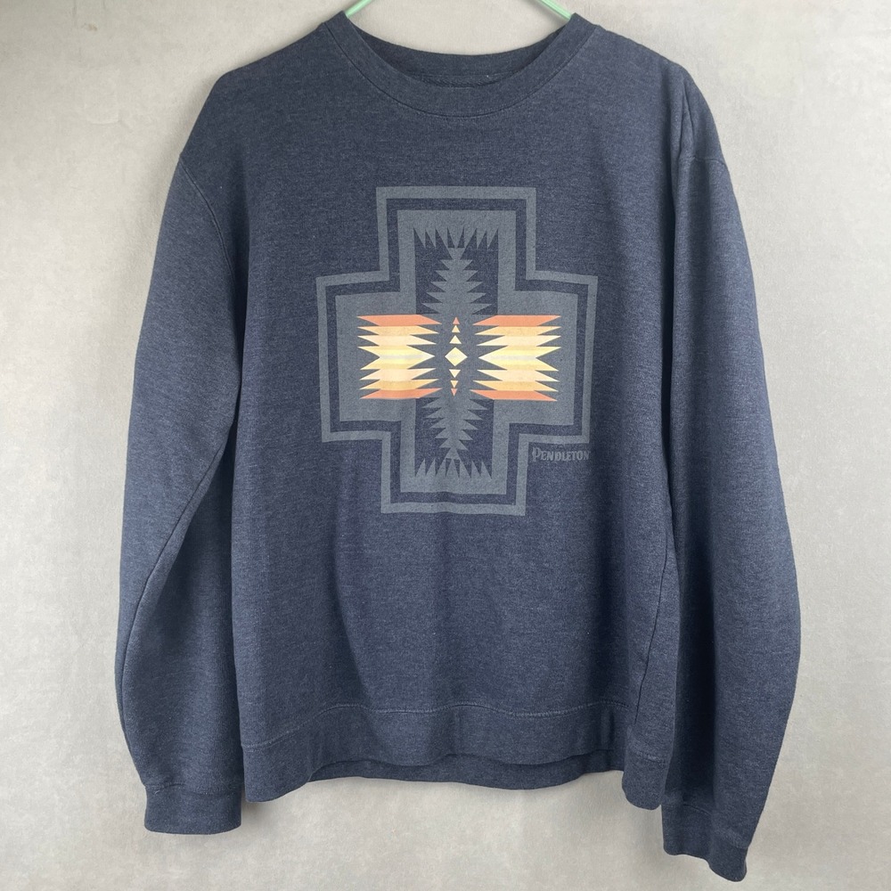 Pendleton Southwest Aztec Graphic Sweatshirt Blue‎ Heathered Crewneck Pullover M